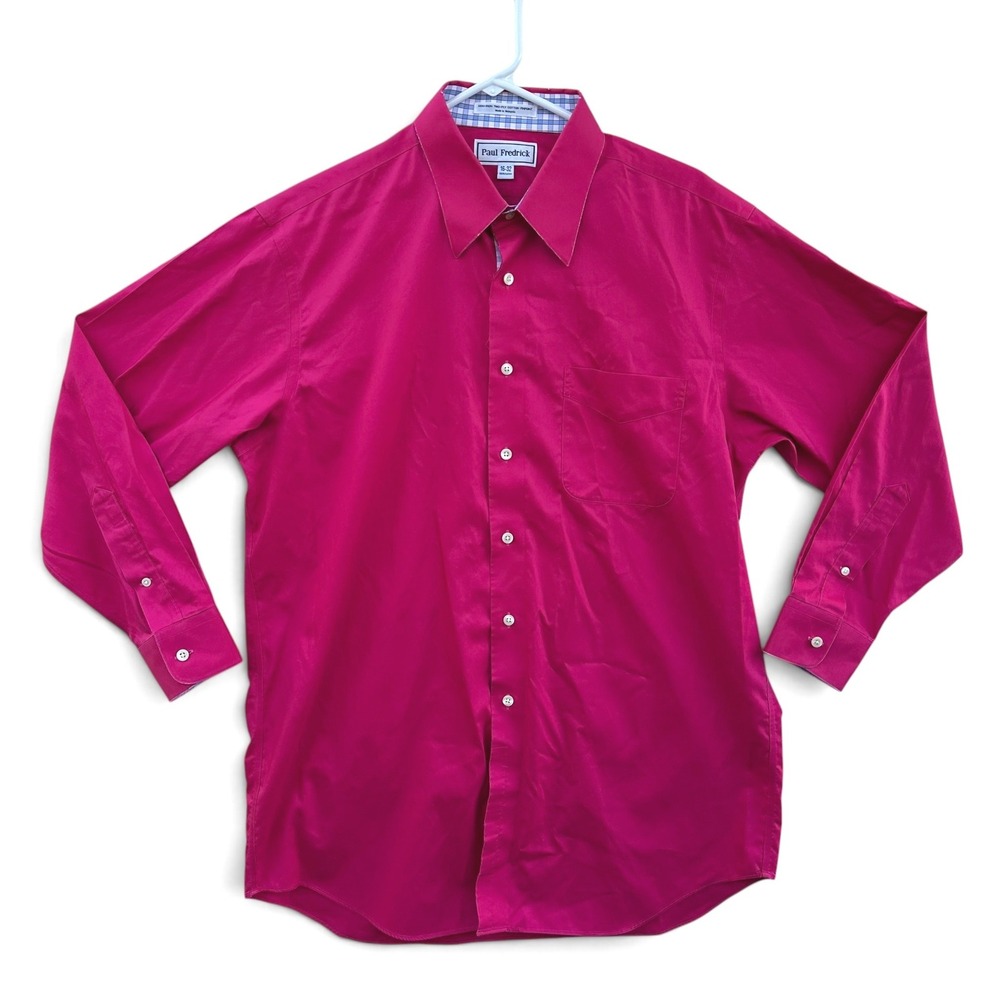 Paul Fredrick Men's Dress Shirt 16-32 Pink Fuchsia 100% Cotton Non-Iron